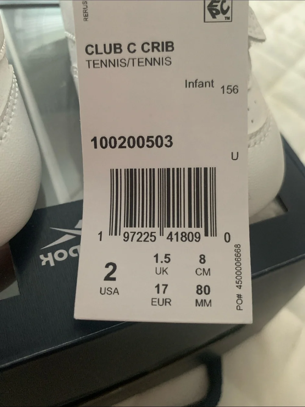 Reebok Infant Club C Crib White Velcro Sneakers